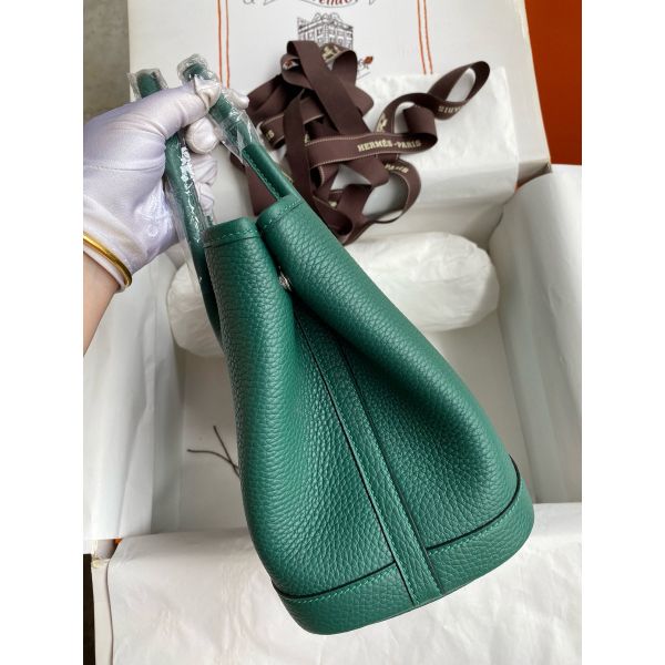 Hermes Garden Party 30 Handmade Bag in Malachite Clemence Leather - Image 2
