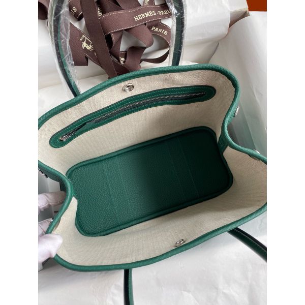 Hermes Garden Party 30 Handmade Bag in Malachite Clemence Leather - Image 7