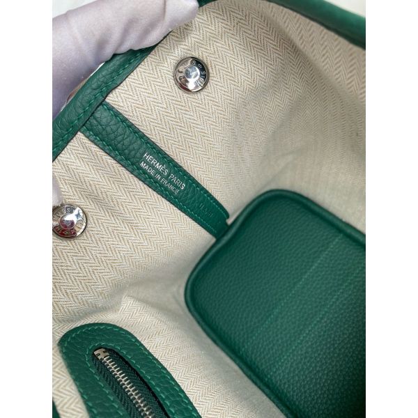 Hermes Garden Party 30 Handmade Bag in Malachite Clemence Leather - Image 9
