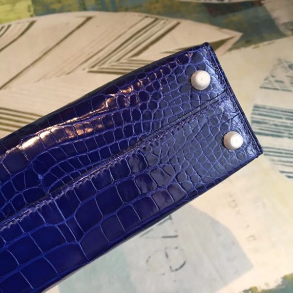Hermes Kelly Mini II Handmade Bag In Blue Alligator Crocodile - Image 8