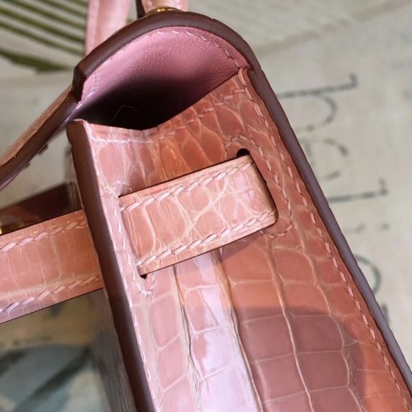 Hermes Kelly Mini II Handmade Bag In Nude Alligator Crocodile - Image 6