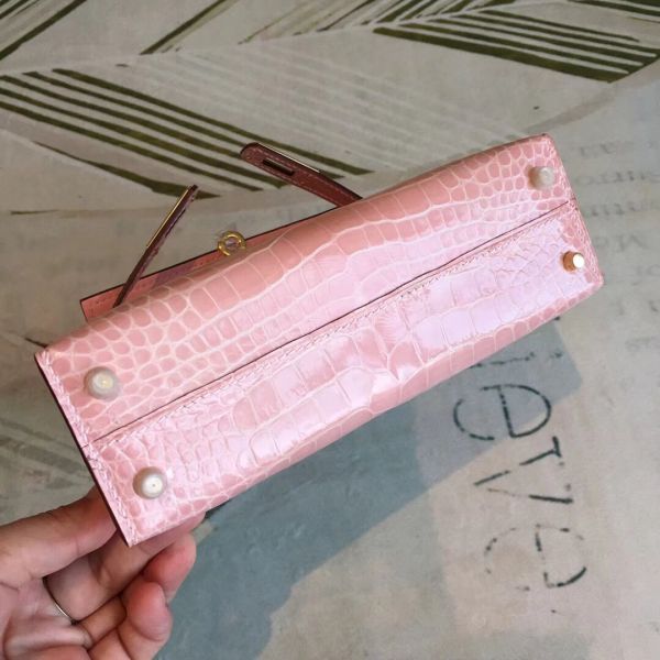 Hermes Kelly Mini II Handmade Bag In Nude Alligator Crocodile - Image 8