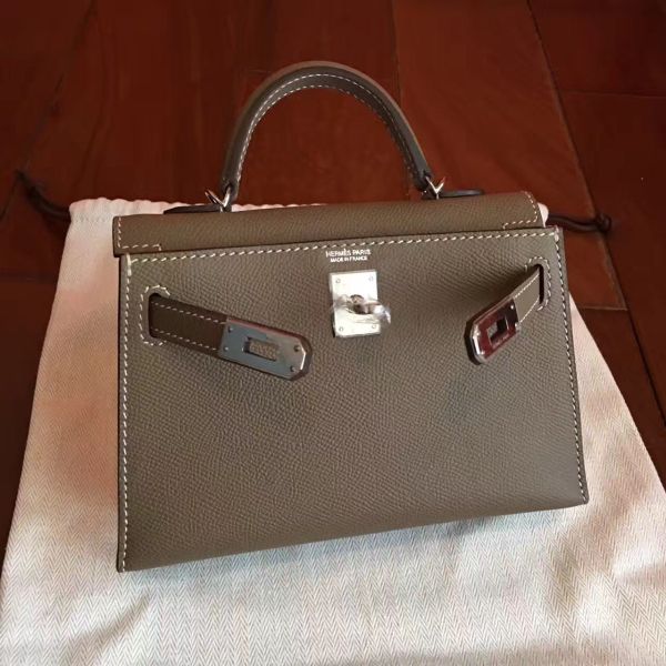 Hermes Kelly Mini II Handmade Bag In Taupe Epsom Leather - Image 3