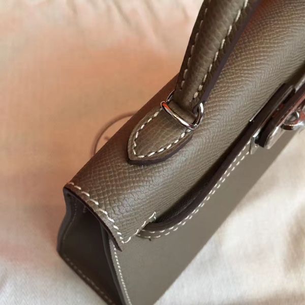 Hermes Kelly Mini II Handmade Bag In Taupe Epsom Leather - Image 5