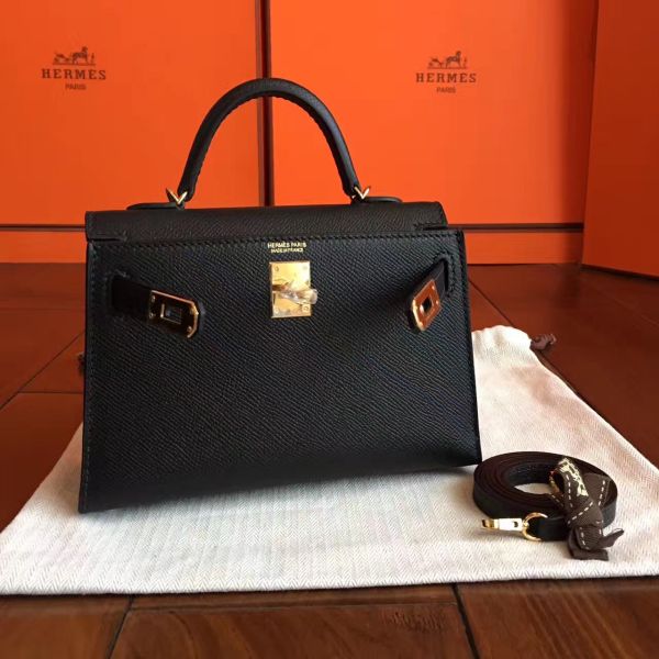 Hermes Kelly Mini II Handmade Bag In Black Epsom Leather - Image 3