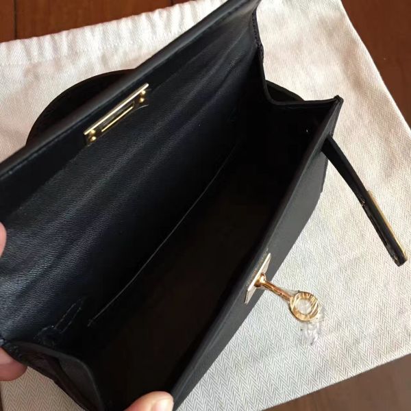 Hermes Kelly Mini II Handmade Bag In Black Epsom Leather - Image 6