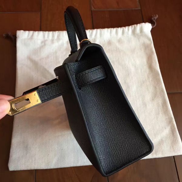 Hermes Kelly Mini II Handmade Bag In Black Epsom Leather - Image 7