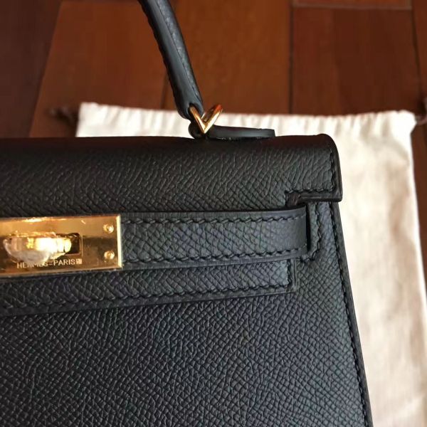 Hermes Kelly Mini II Handmade Bag In Black Epsom Leather - Image 8