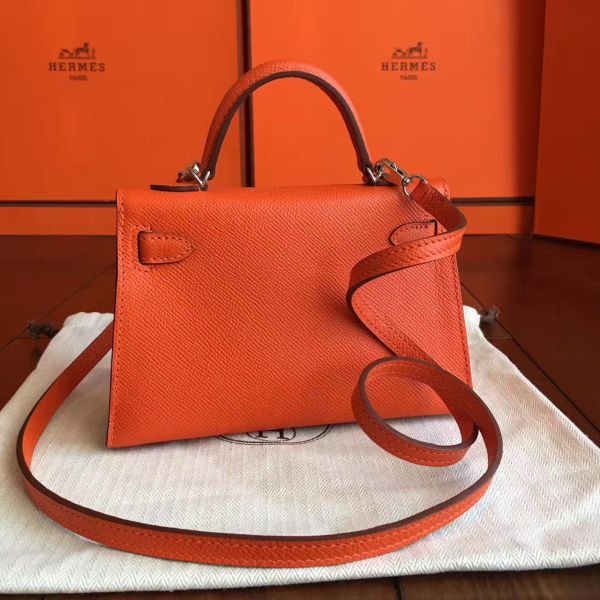 Hermes Kelly Mini II Handmade Bag In Orange Epsom Leather - Image 2