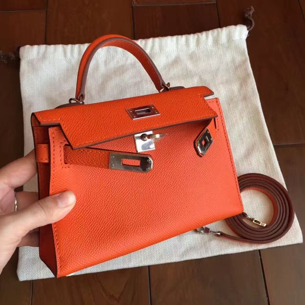 Hermes Kelly Mini II Handmade Bag In Orange Epsom Leather - Image 3