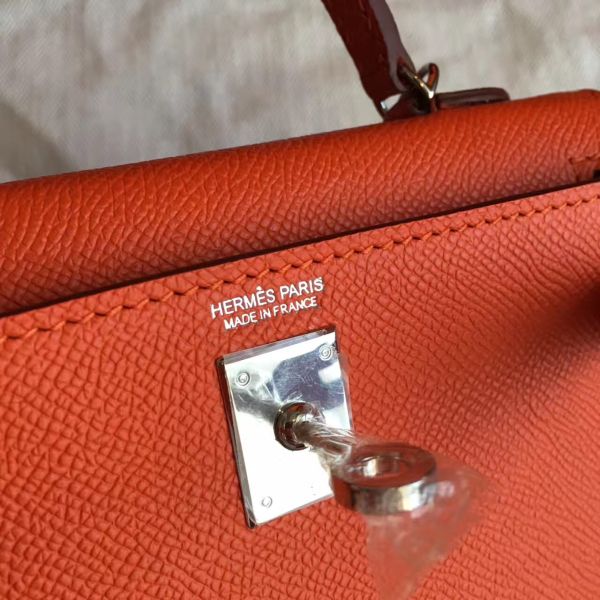 Hermes Kelly Mini II Handmade Bag In Orange Epsom Leather - Image 4