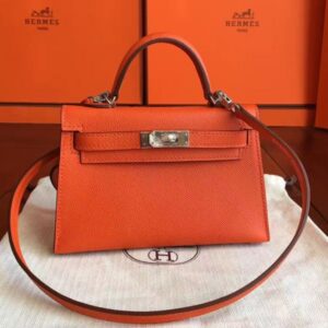 Hermes Kelly Mini II Handmade Bag In Orange Epsom Leather