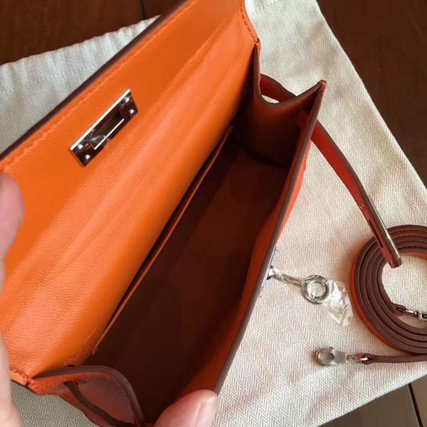 Hermes Kelly Mini II Handmade Bag In Orange Epsom Leather - Image 5