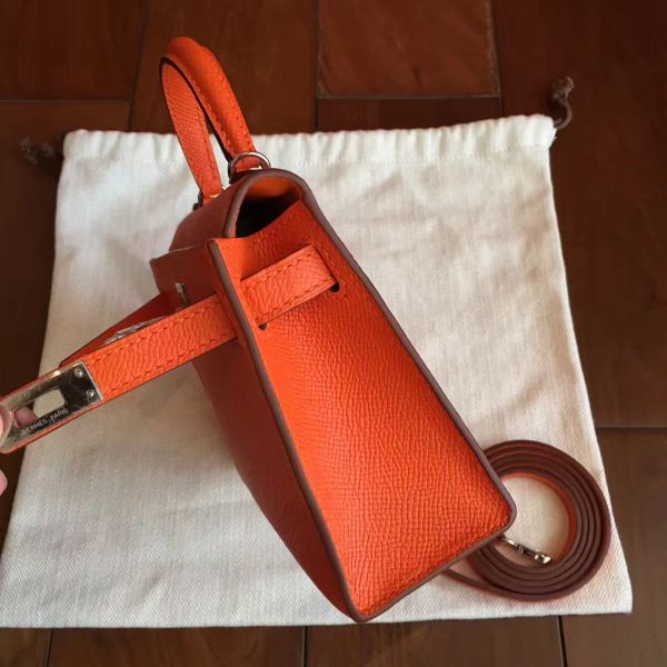 Hermes Kelly Mini II Handmade Bag In Orange Epsom Leather - Image 6