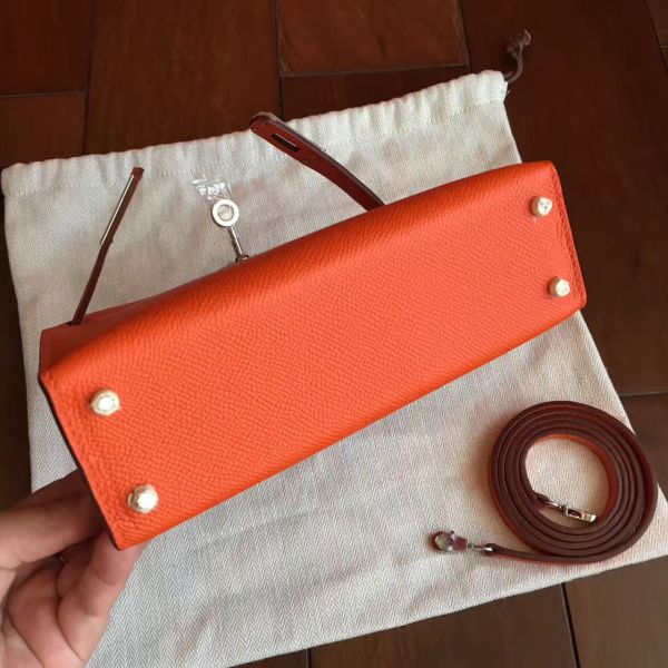 Hermes Kelly Mini II Handmade Bag In Orange Epsom Leather - Image 7