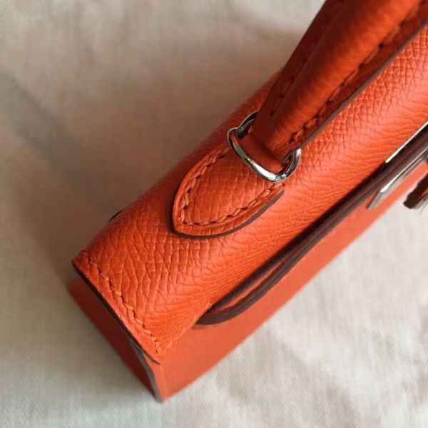 Hermes Kelly Mini II Handmade Bag In Orange Epsom Leather - Image 8