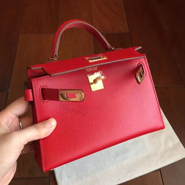 Hermes Kelly Mini II Handmade Bag In Red Epsom Leather - Image 3