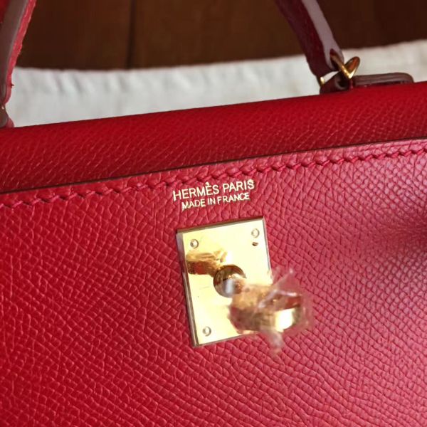 Hermes Kelly Mini II Handmade Bag In Red Epsom Leather - Image 4