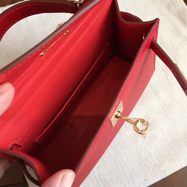 Hermes Kelly Mini II Handmade Bag In Red Epsom Leather - Image 5
