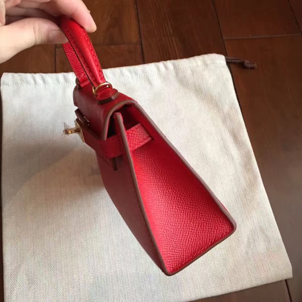 Hermes Kelly Mini II Handmade Bag In Red Epsom Leather - Image 6