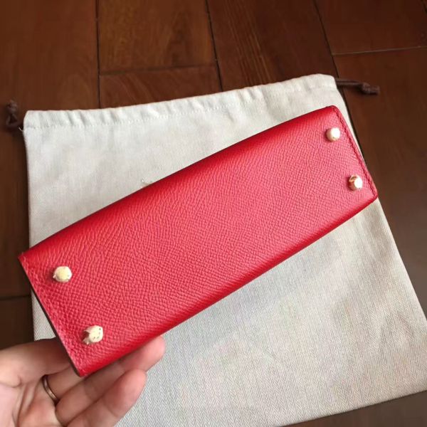 Hermes Kelly Mini II Handmade Bag In Red Epsom Leather - Image 7