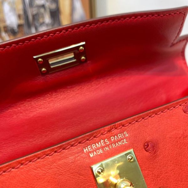Hermes Kelly Mini II Handmade Bag In Red Ostrich Leather - Image 7