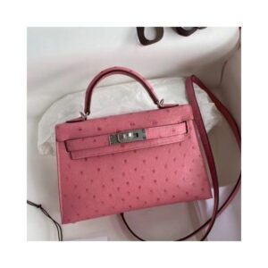Hermes Kelly Mini II Handmade Bag In Terre Cutie Ostrich Leather