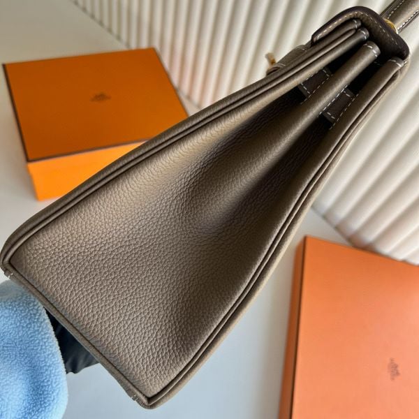Hermes Kelly Retourne 35 Handmade Bag in Taupe Clemence Leather - Image 3
