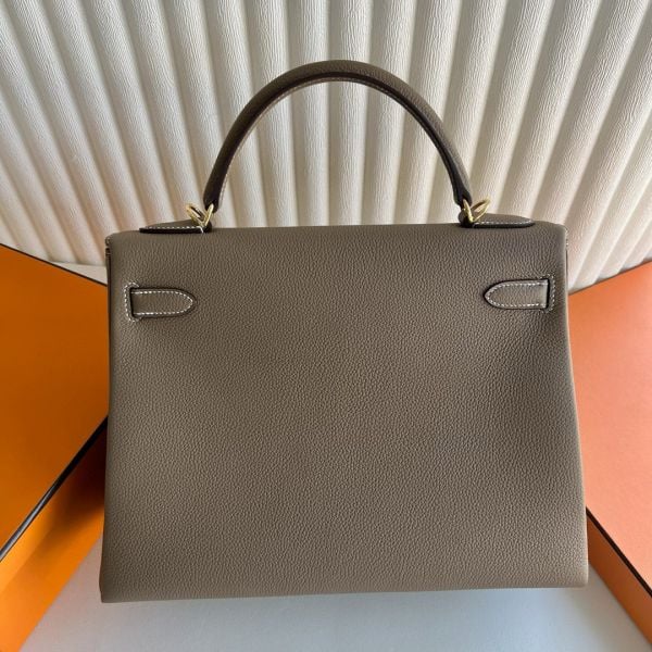 Hermes Kelly Retourne 35 Handmade Bag in Taupe Clemence Leather - Image 8