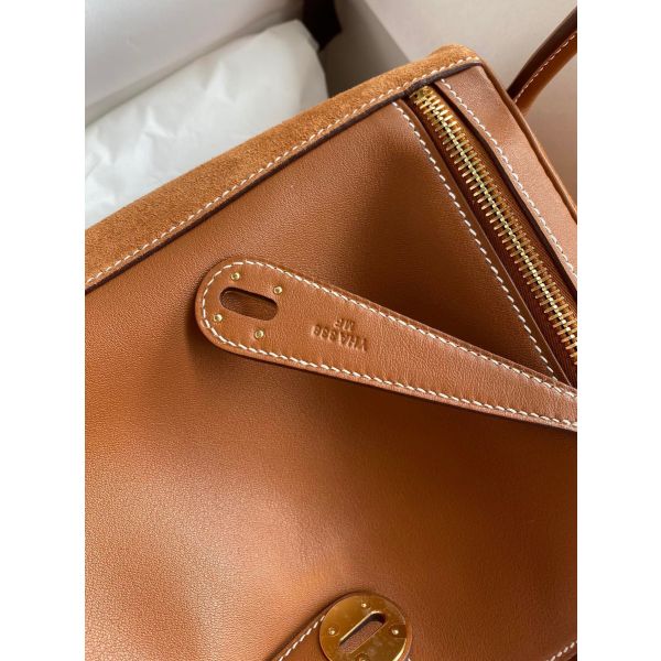 Hermes Lindy 30 Handmade Bag In Gold Doblis Suede Calfskin - Image 3