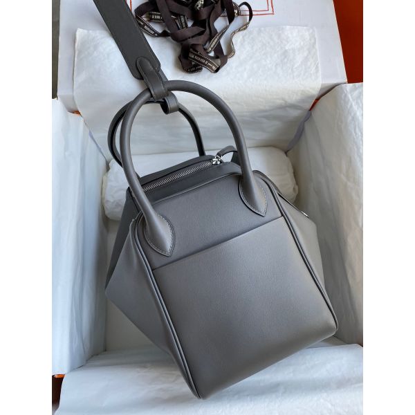 Hermes Lindy 30 Handmade Bag In Grey Swift Calfskin - Image 2