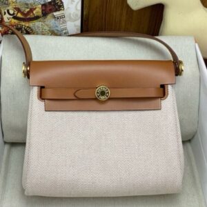 Hermes Herbag Zip 20 Bag in Canvas and Gold Hunter Calfskin