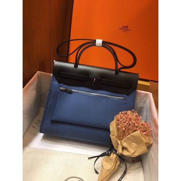 Hermes Herbag Zip 31cm Bag In Black And Blue - Image 2
