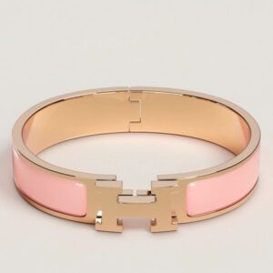 Hermes Rose Candeur Enamel Clic H Bracelet