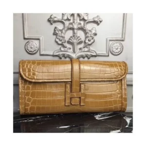 Hermes Jige Elan 29 Clutch In Camarel Crocodile Leather