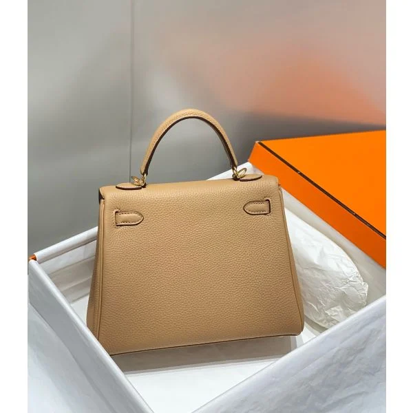 Hermes Kelly 25cm Retourne Bag In Chai Clemence Leather GHW - Image 3