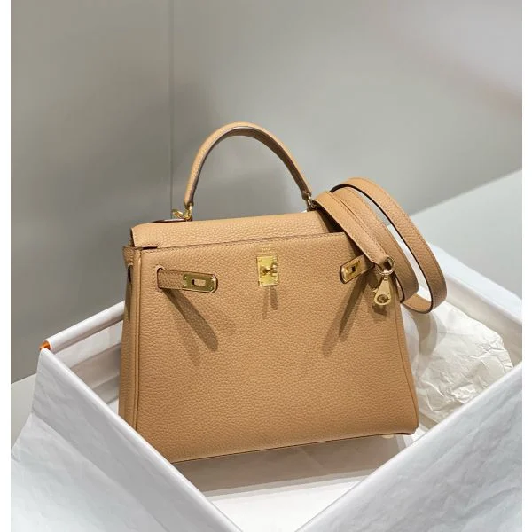 Hermes Kelly 25cm Retourne Bag In Chai Clemence Leather GHW - Image 4