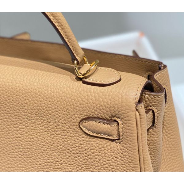 Hermes Kelly 25cm Retourne Bag In Chai Clemence Leather GHW - Image 5