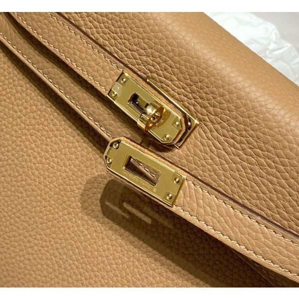 Hermes Kelly 25cm Retourne Bag In Chai Clemence Leather GHW - Image 7
