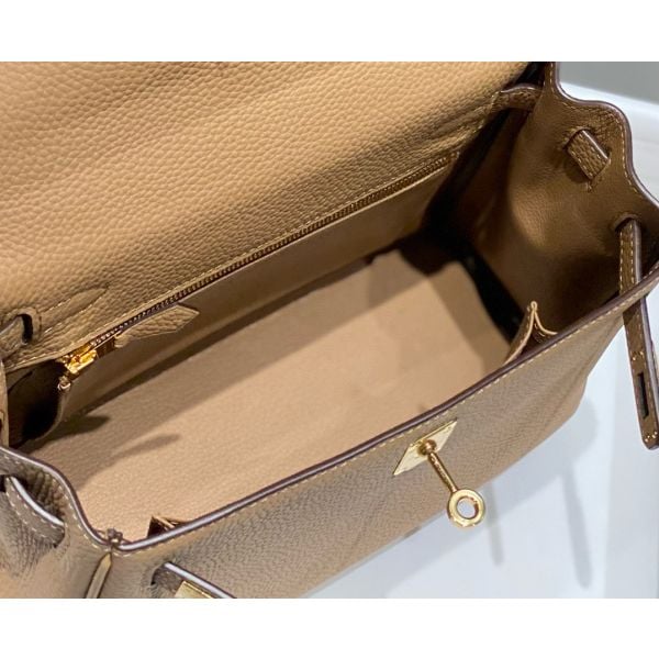 Hermes Kelly 25cm Retourne Bag In Chai Clemence Leather GHW - Image 9