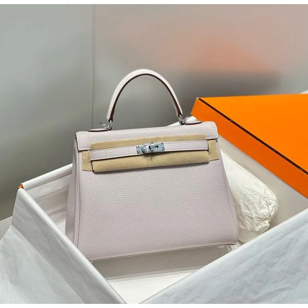 Hermes Kelly 25cm Retourne Bag In Mauve Pale Clemence Leather - Image 2