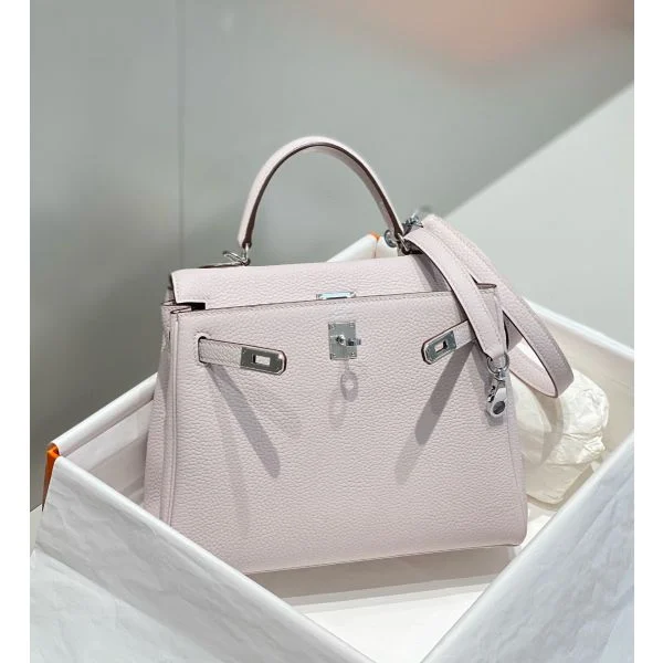 Hermes Kelly 25cm Retourne Bag In Mauve Pale Clemence Leather - Image 4