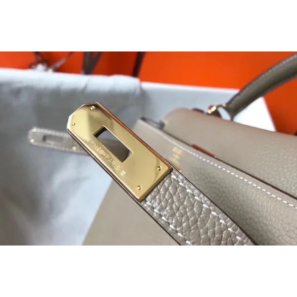 Hermes Kelly 25cm Retourne Bag In Tourterelle Clemence Leather - Image 5