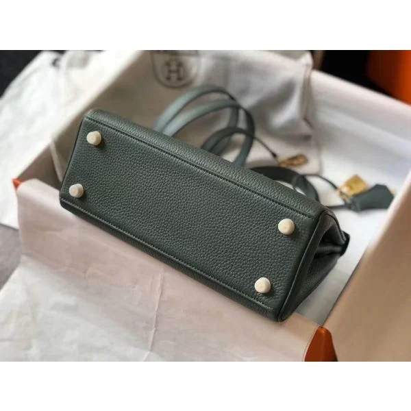 Hermes Kelly 25cm Retourne Bag In Vert Amande Clemence Leather - Image 3