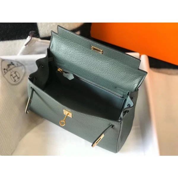 Hermes Kelly 25cm Retourne Bag In Vert Amande Clemence Leather - Image 8