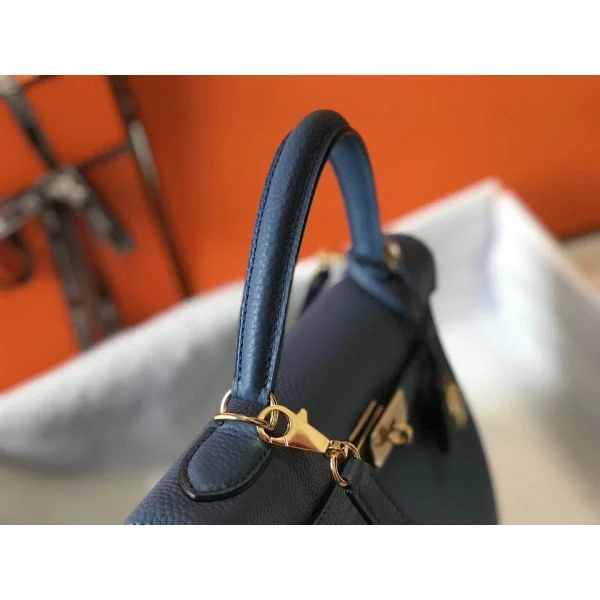 Hermes Kelly 32cm Bag In Blue Agate Clemence Leather GHW - Image 4