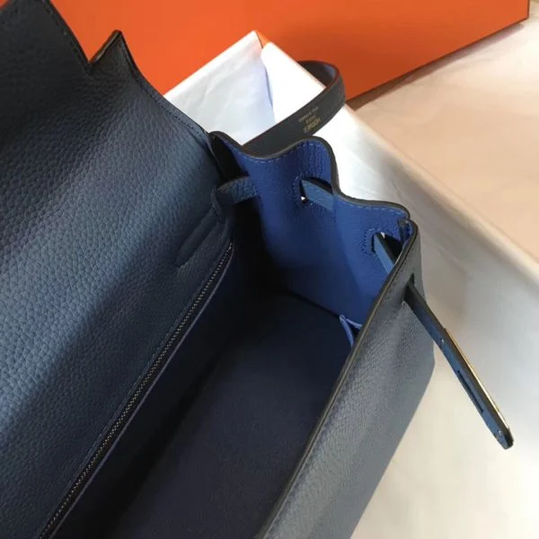 Hermes Kelly 32cm Bag In Blue Agate Clemence Leather GHW - Image 8