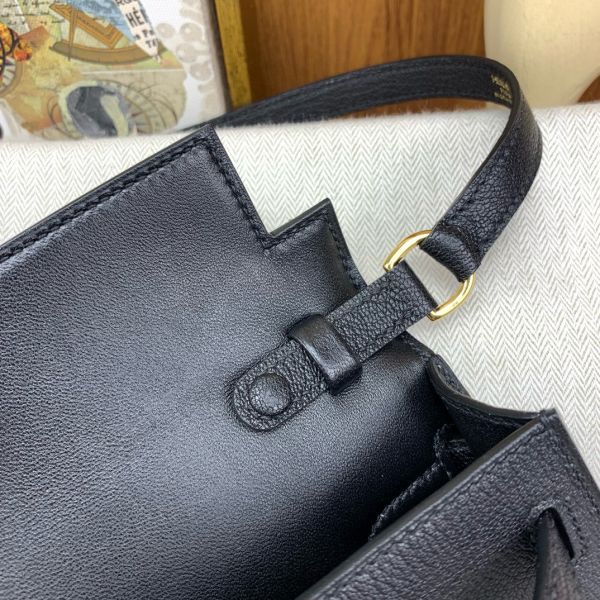Hermes Kelly Elan Handmade Bag In Black Chevre Mysore Leather - Image 11