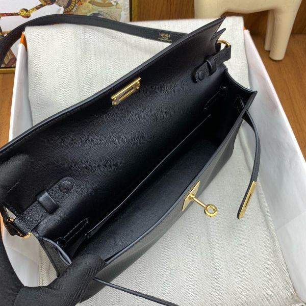 Hermes Kelly Elan Handmade Bag In Black Chevre Mysore Leather - Image 4
