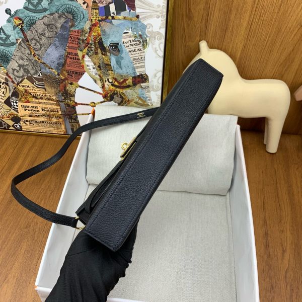 Hermes Kelly Elan Handmade Bag In Black Chevre Mysore Leather - Image 7